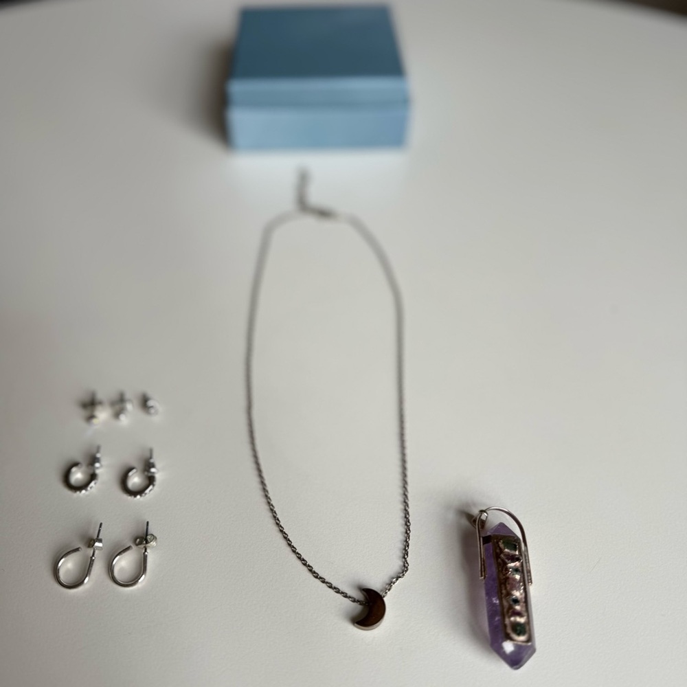 Mixed Jewelry Lot Earrings Necklaces Pendants Amethyst Crystal Moon Charm